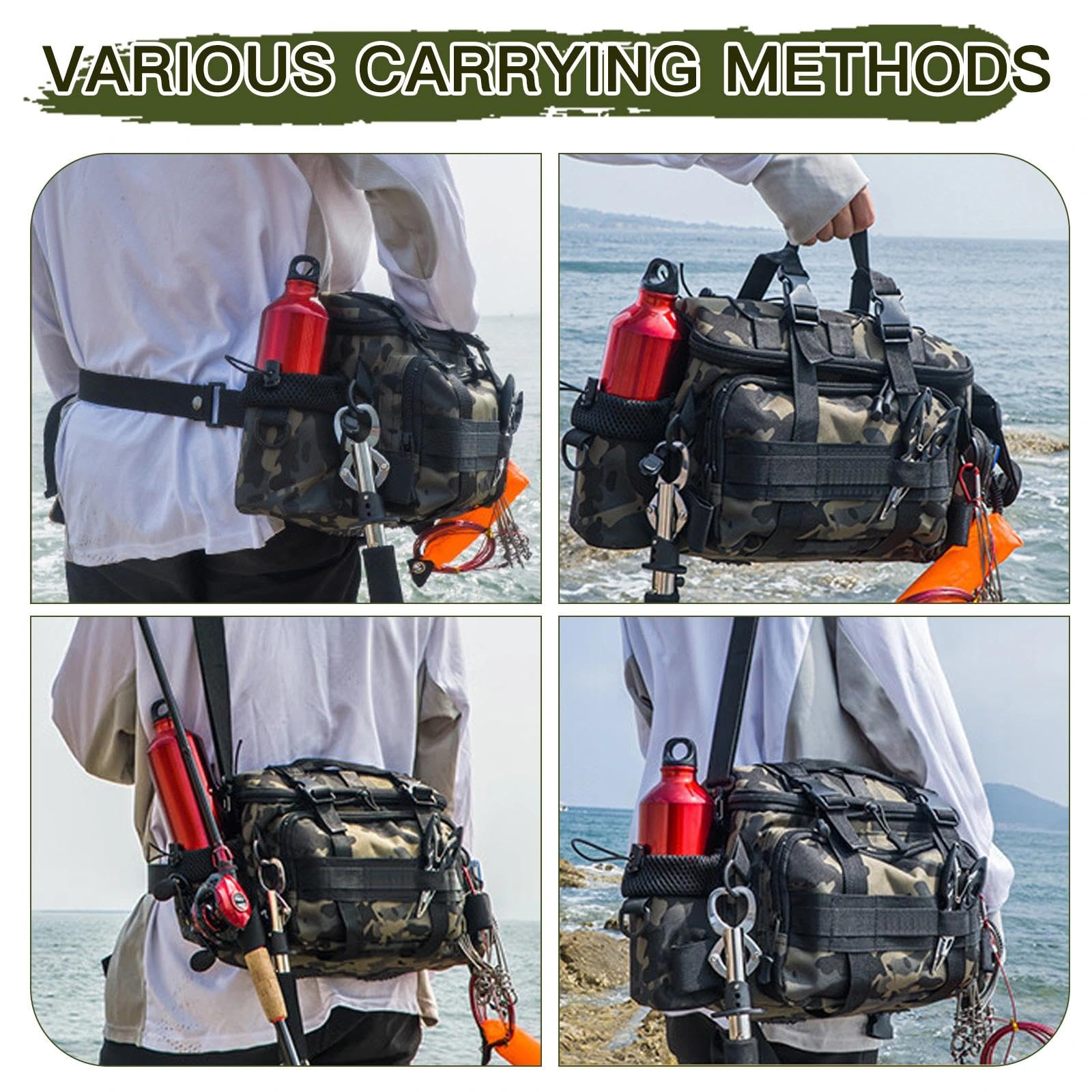 Sac de Pêche Grande Capacité Camouflage Stockage Matériel Rangement Multifonctionnel