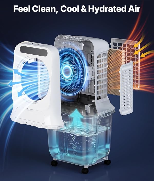 Exnos Portable Evaporative Swamp Cooler - Portable Air Conditioner with 3 Modes & 3 Speeds, 6.6 Gallon Cold Air Cooler, Cooling Fans that Blow Cold Air for Home, Office, 2 Ice Packs by EXNOS - Used condition - Image 6