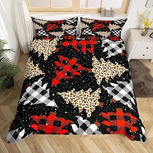 Miniatura 2 de Juego de funda de edredón de árbol de Navidad, tamaño Queen, para niñas y mujeres, estampado de leopardo, guepardo, animales, funda de edredón