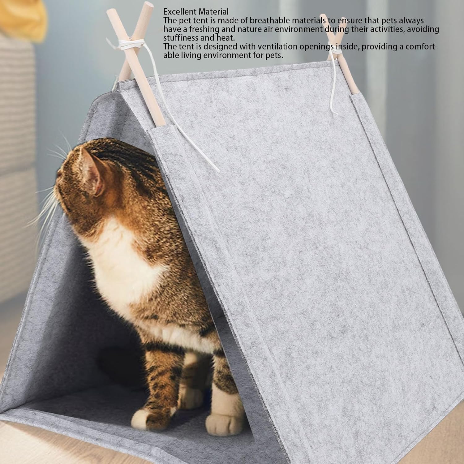 Pet Teepee Tent Crafted from Excellent Felt, Portable, Foldable Cat Dog House with Thick Cushion and Breathable Design, Suitable for Indoor Outdoor Use