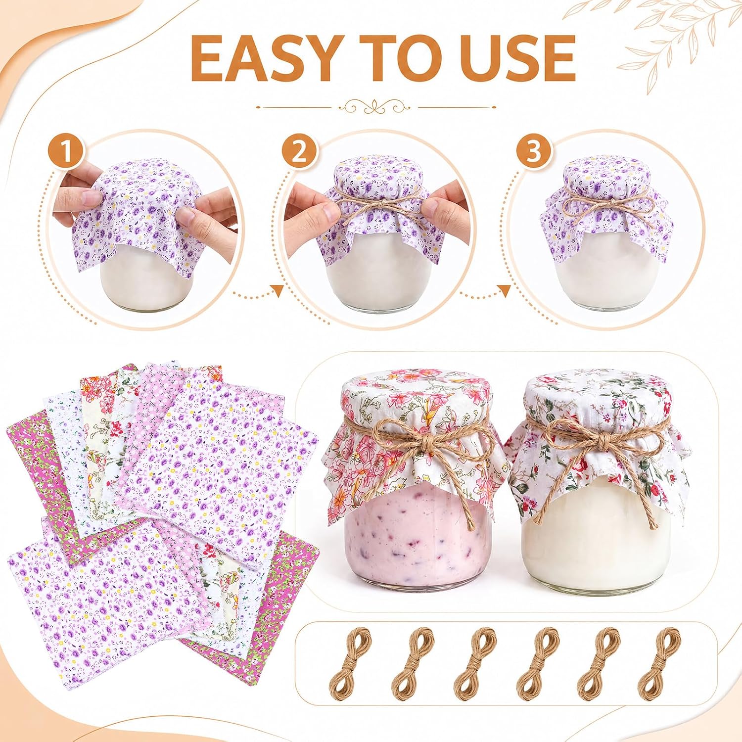 60 Pcs 6.7'' Cotton Mason Jar Covers with Jute Twine image 3