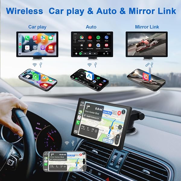 9 Inch Car Stereo with Apple Car Play &Android Auto,Portable Touch Screen CarPlayer Wireless Car Play Screen withVoice Control, Suitable for Screen for AllVehicles (9 Inch) - 2