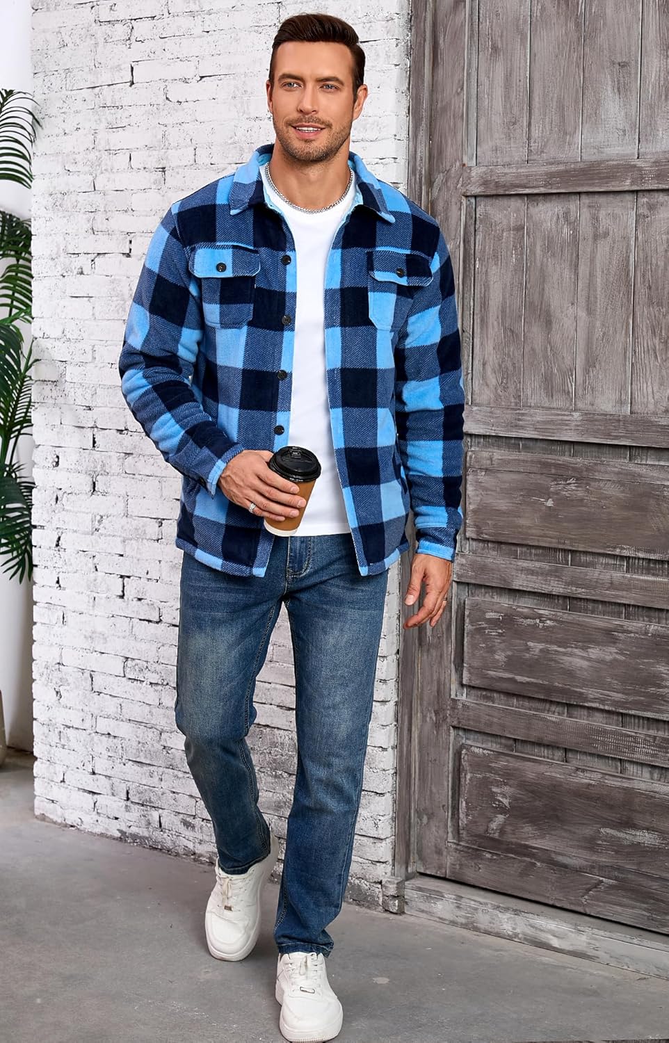 Puhope Jaqueta masculina de lã polar com forro de sherpa quente para homens, jaqueta grossa de botões com vários bolsos em promoção! Veja a oferta e mais achadinhos de Jaquetas & Casacos 4 Hoje é o melhor dia para comprar Puhope Jaqueta masculina de lã polar com forro de sherpa quente para homens, jaqueta grossa de botões com vários bolsos com aquele preço maroto! Promoção! Aproveite a oferta! 4