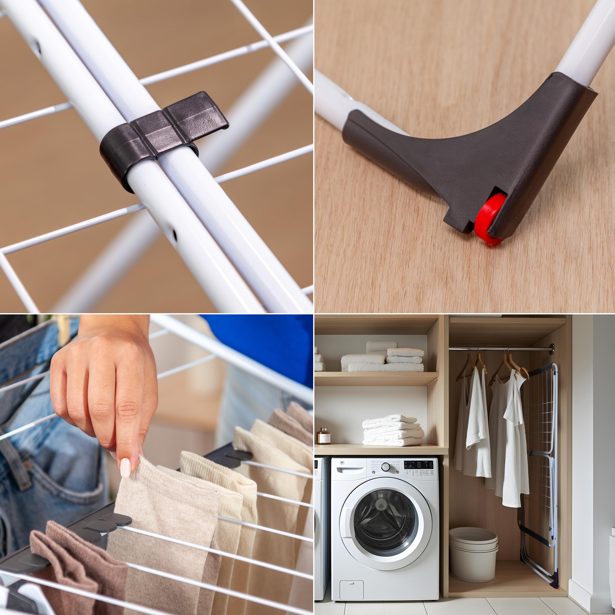 Vileda Tendedero Universal con Patas en X | Fácil de Usar | Rápido de Montar | 18m para secar | Soporte Calcetines | Fácil de Transportar Gracias a Sus Ruedas | Acero inoxidable | 18m de secado | Soporte para calcetines | Plegable | Ruedas para transporte