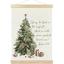 BCUANGD Christmas Tree Wall Art - Christian Scripture Wall Decor Poster Hanger with Wood Frames, Pine Tree Holiday Xmas Wall Hanging Canvas Decor for Farmhouse Home Bedroom, 12x16 Inches