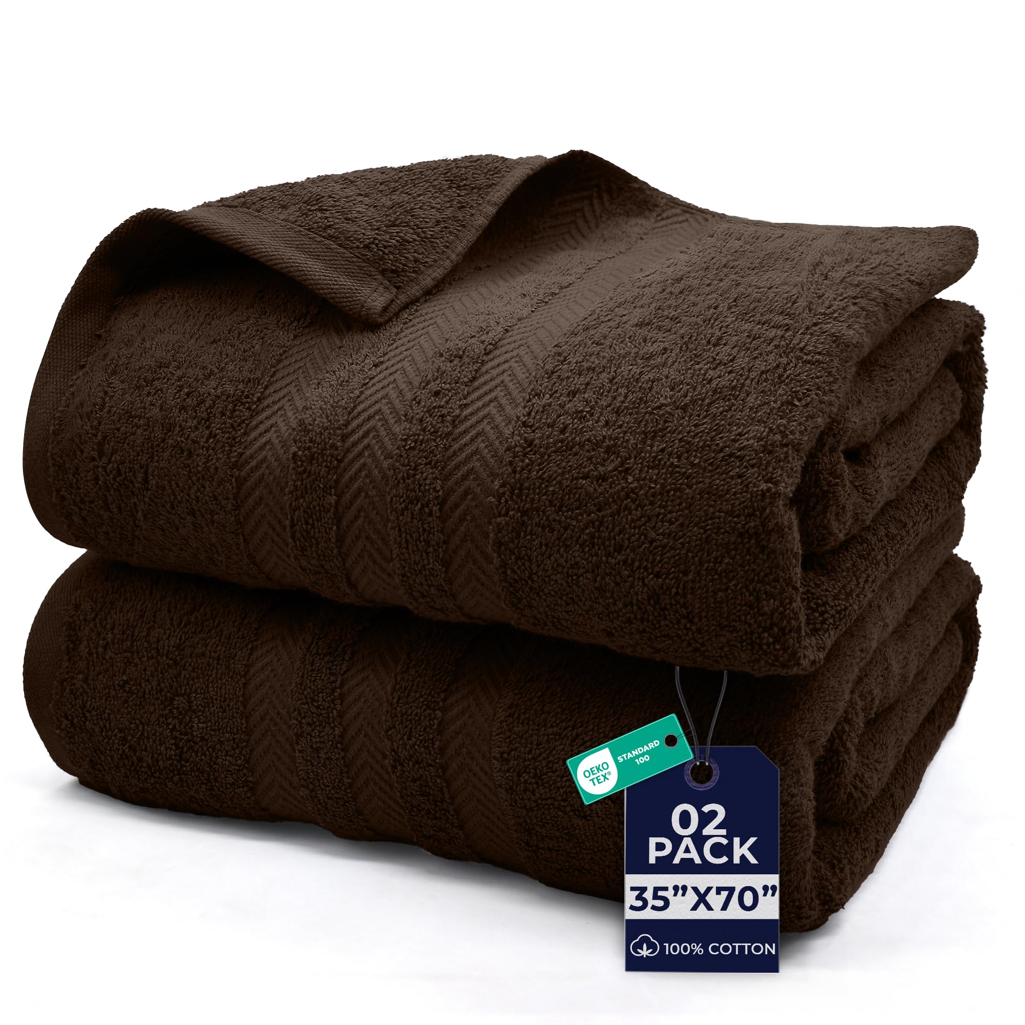 DAN River 2 Pack Bath Sheets Extra Large 35x70, Large Bath Towels for Adults, XL Oversized Heavy Duty Towel Set, 600 GSM 100% Ring Spun Cotton, Soft Quick Dry, Brown