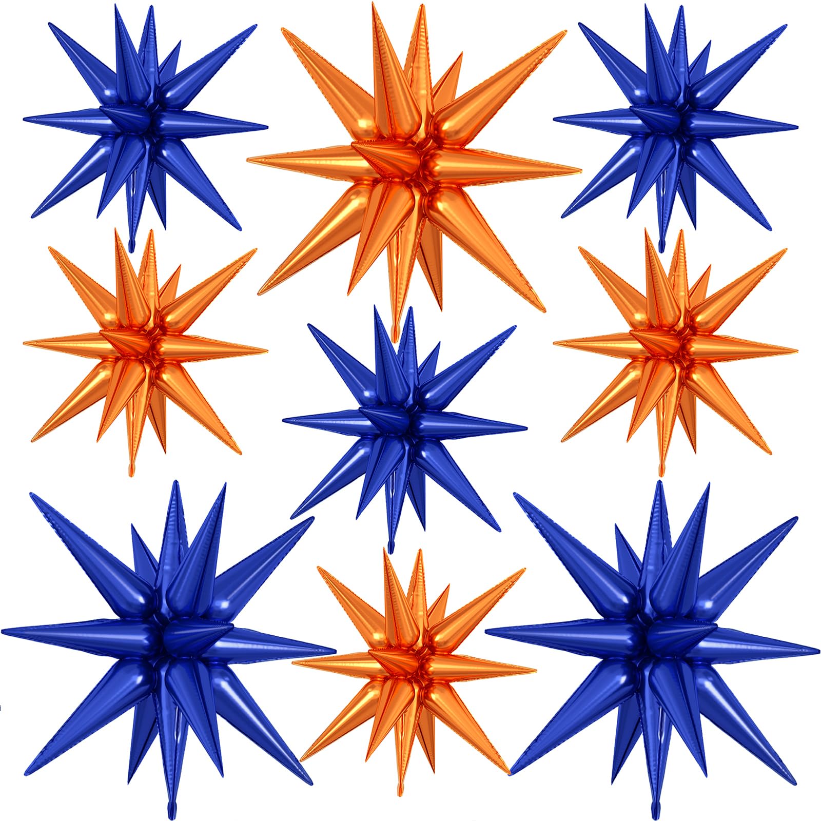 9Pcs Navy Blue and Orange Star Balloons, Large Explosion Foil Balloons, Metallic Mylar Spike Balloon for Graduation Birthday Anniversary Wedding AnniversaryParty Supplies, 3 Pcs 27Inch & 6 Pcs 22Inch — image 1