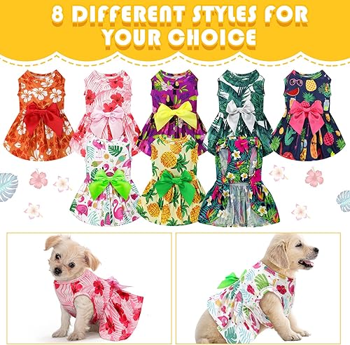 Miniatura 4 de LEIFIDE 8 piezas de vestidos para perro hawaiano con temática de verano, vestido de perro para vacaciones, falda de flamenco, patrón floral, faldas