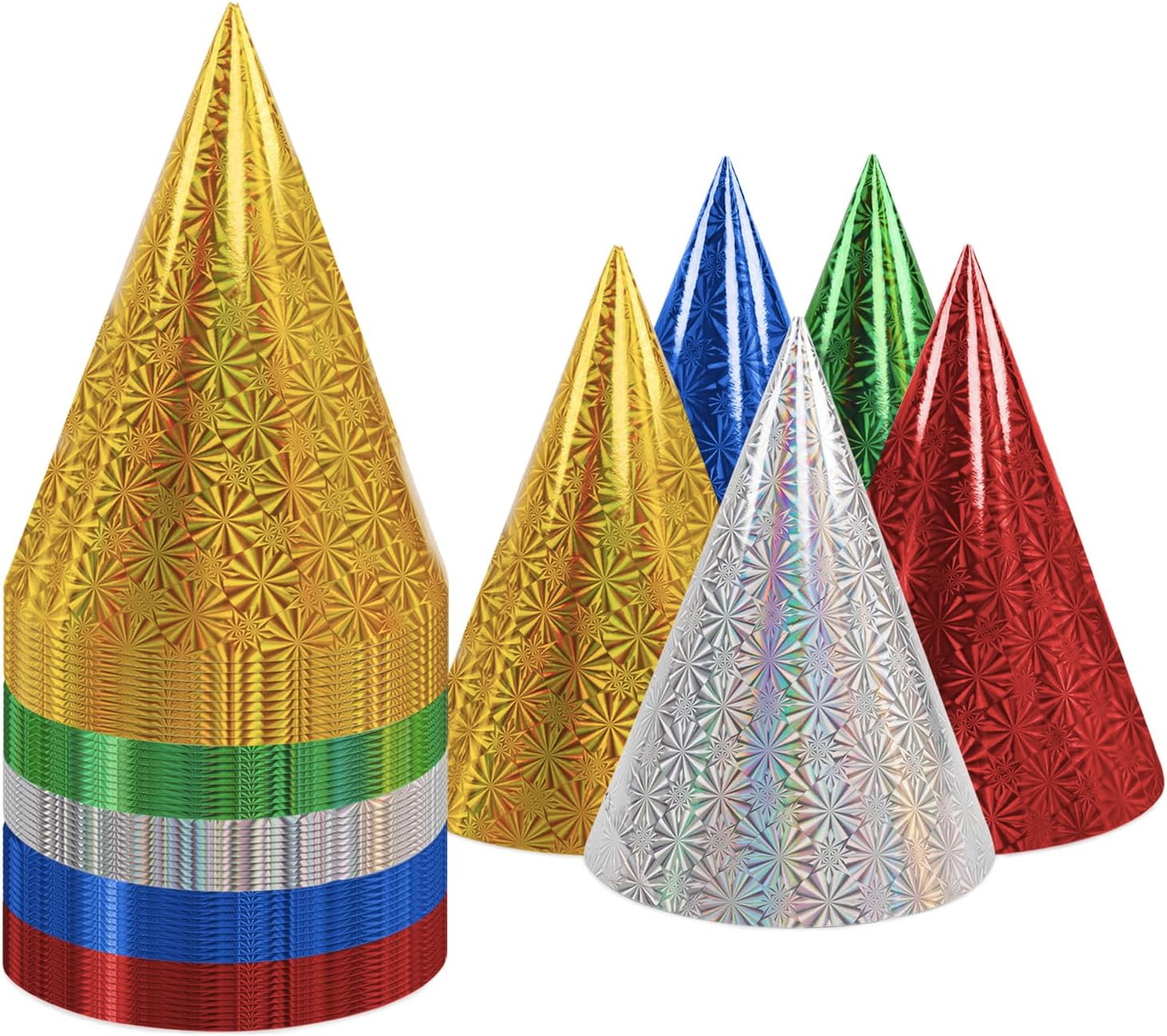 Birthday Party Hat Party Cone Hat,50 Pack Glitter Birthday Party Cone Hats Art Craft Caps Birthday Party Hats Party Hat for Kids Adults Pets (6.3 x 9.4 In)