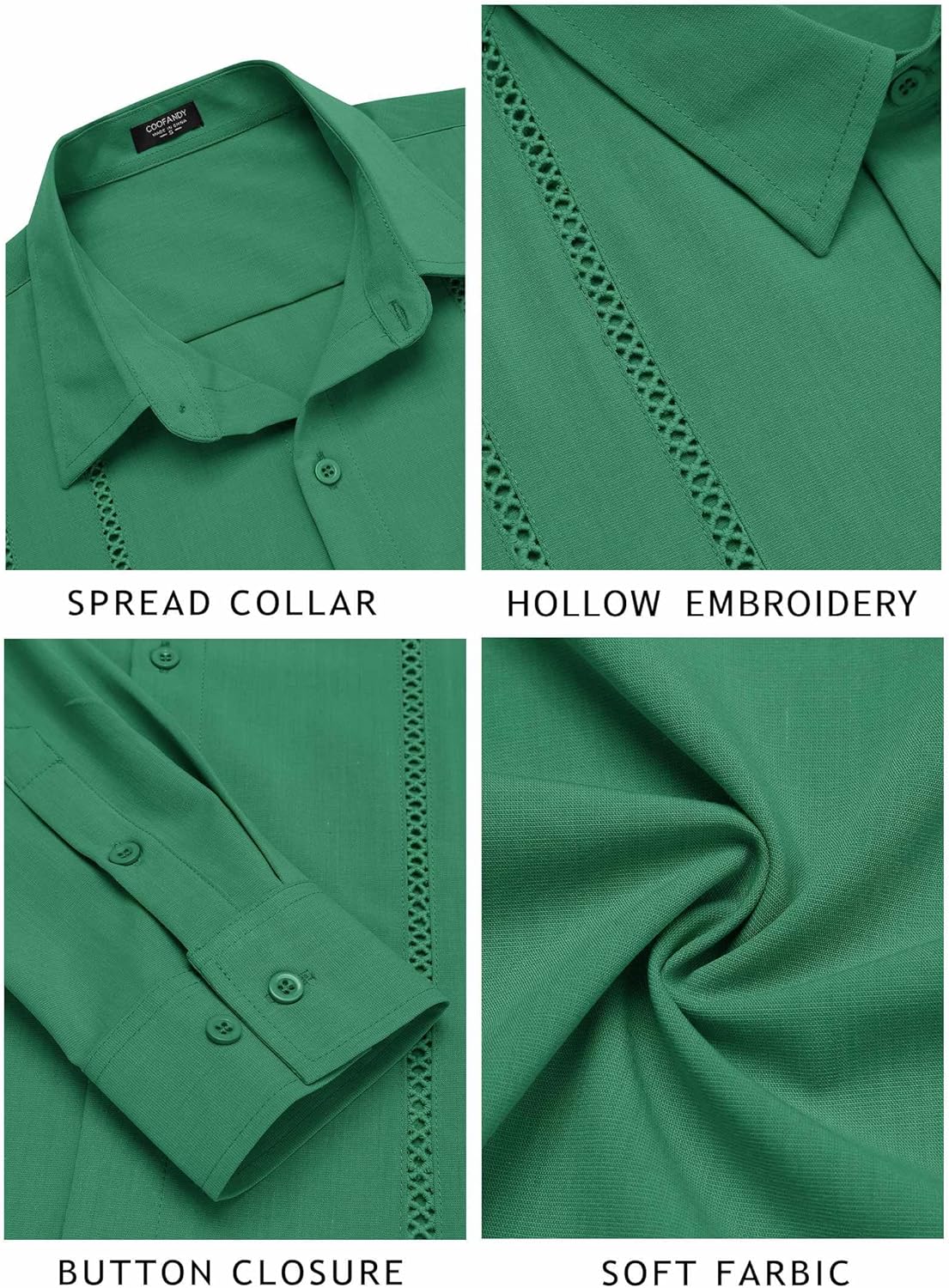 COOFANDY Mens Cuban Guayabera Shirt Casual Button Down Shirts Long Sleeve Summer Beach Shirts - Image 6