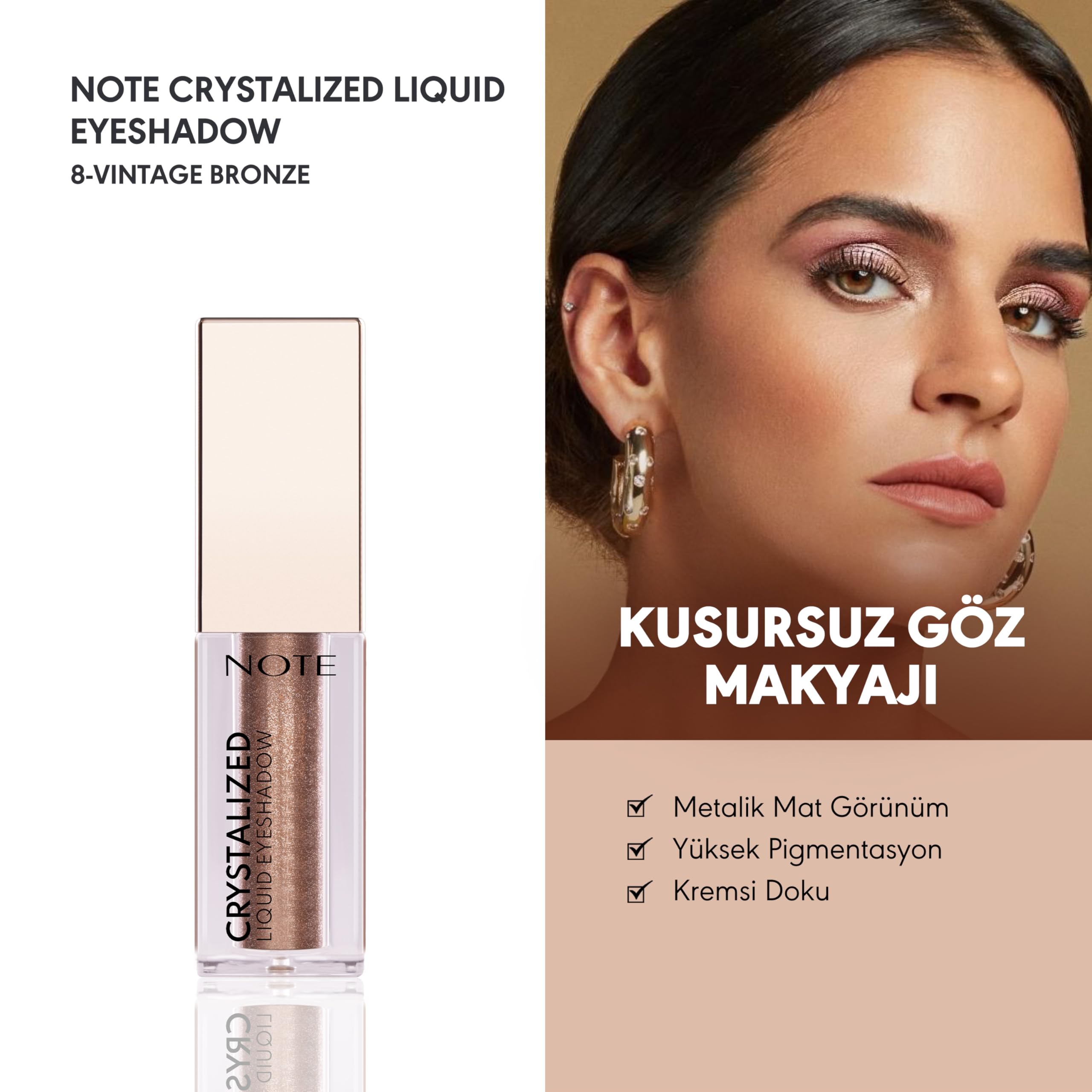 Note Cosmetics Crystalized Liquid Eyeshadow Likit Metalik Göz Farı, 08 Vintage Bronze (3 paketi)