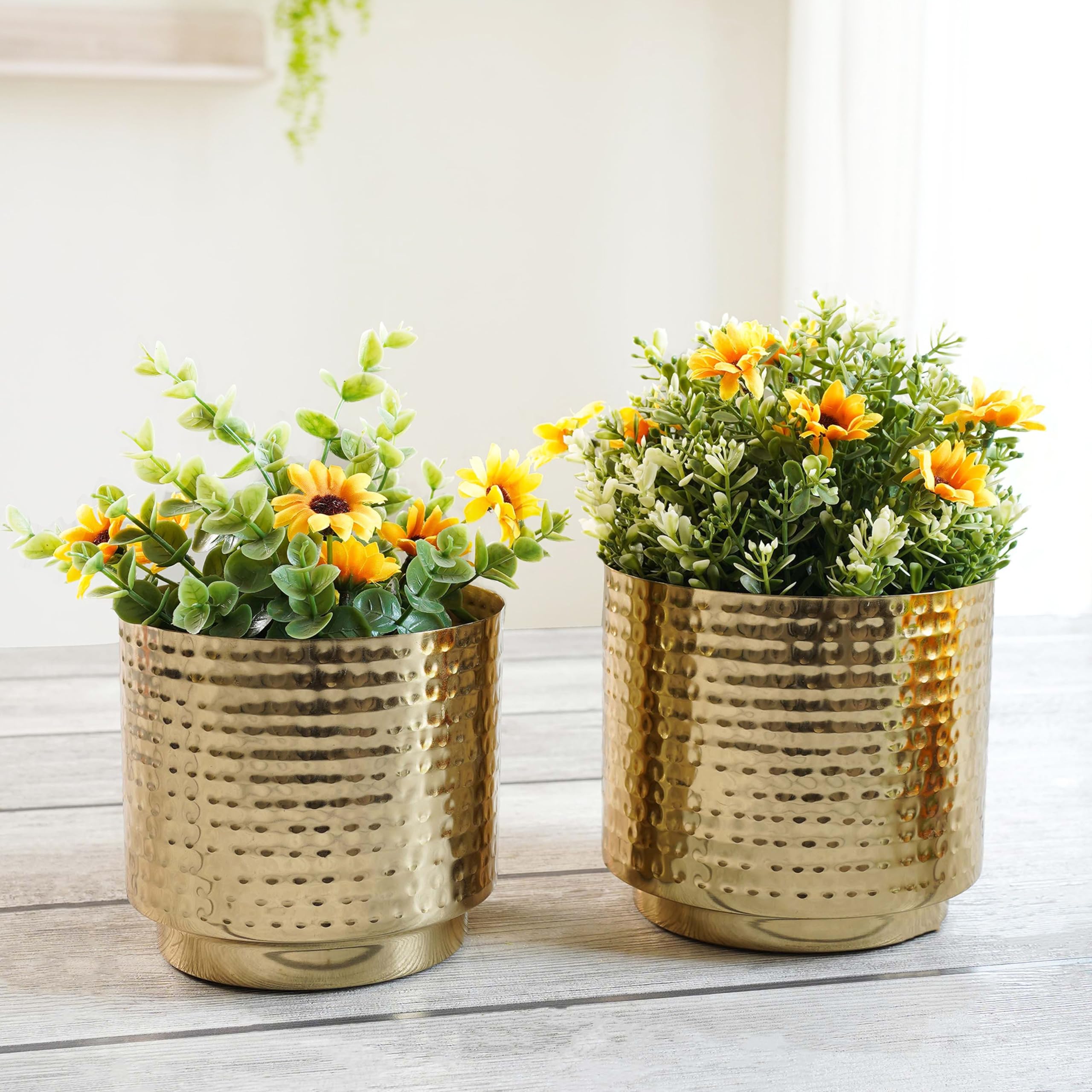 BEHOMA Metal Hammered Golden Mini Table top Planter for Home Decoration | Plant Pots for Home Living Room Bedroom Office Decor | Set of 2 (Plants not Included) (B0CHYS5CC6) Amazon Price History, Amazon Price Tracker