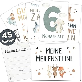 45 Baby Meilensteinkarten Lino für Junge und Mädchen Meilenstein Karten Set + Geschenkbox schöne Geschenkidee zur Geburt, ...