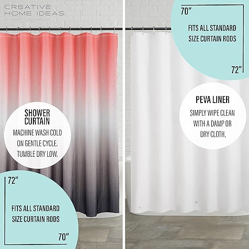 Miniatura 5 de Creative Home Ideas Juego de cortina de ducha de 14 piezas, ganchos y forro de baño, incluye 1 cortina de ducha de 70 x 72 pulgadas, 1 forro de