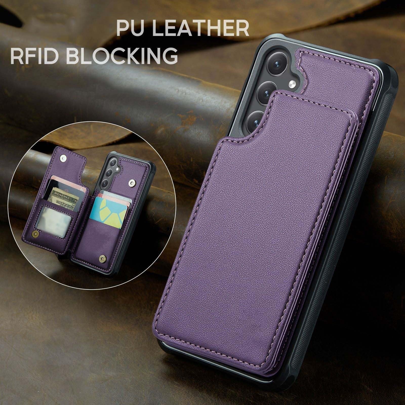 Generico Etui do Samsung Galaxy S25 Ultra/S25 Plus/S25, etui z PU blokujące RFID uchwyt wolny ręce antypoślizgowa powłoka wiele gniazd na karty (fioletowy, S25 Plus)