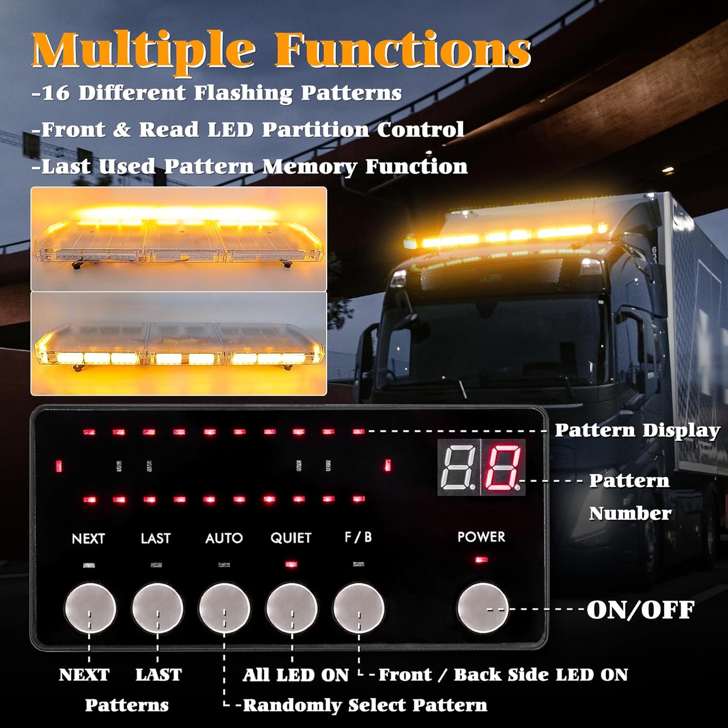 48 Inch 88 LED Amber Emergency Light Bar Super Bright Rooftop Strobe Lights Waterproof Hazard Warning Roof Top Flashing Light Bar for Tow Truck Construction Vehicle (Yellow, DC 12-24V)