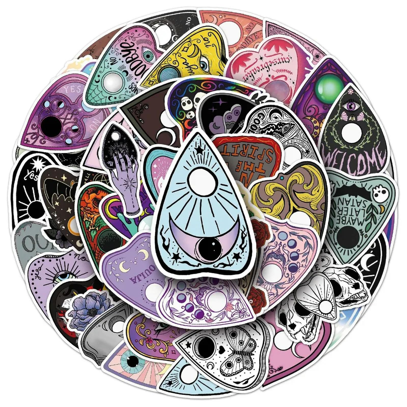 TVIVID 10/50Pcs Ouija Board Graffiti Stickers Witch Divination Decoration Luggage Phone Case Water Bottle Adhesive Sticker