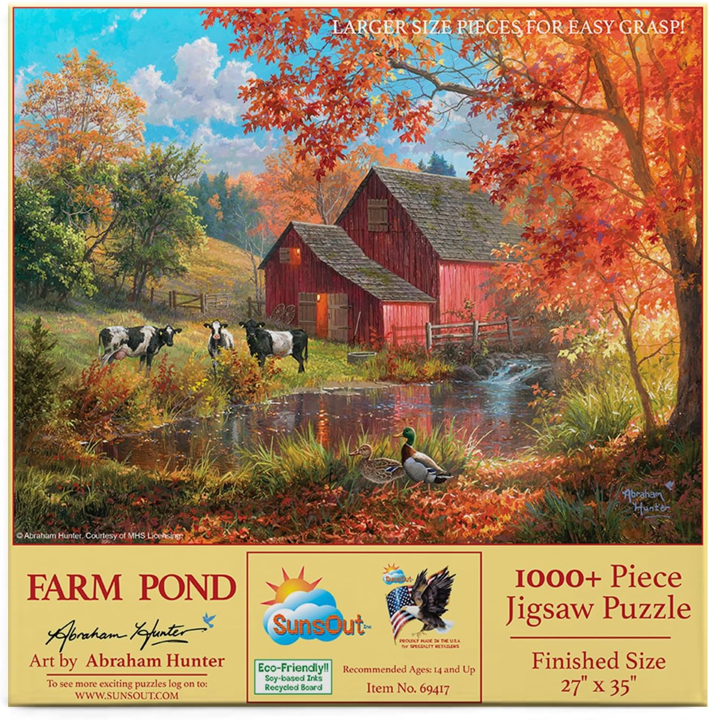 SUNSOUT INC - Farm Pond - 1000 pc Large Piece Jigsaw Puzzle by Artist: Abraham Hunter - Finished Size 27" x 35" - MPN# 69417