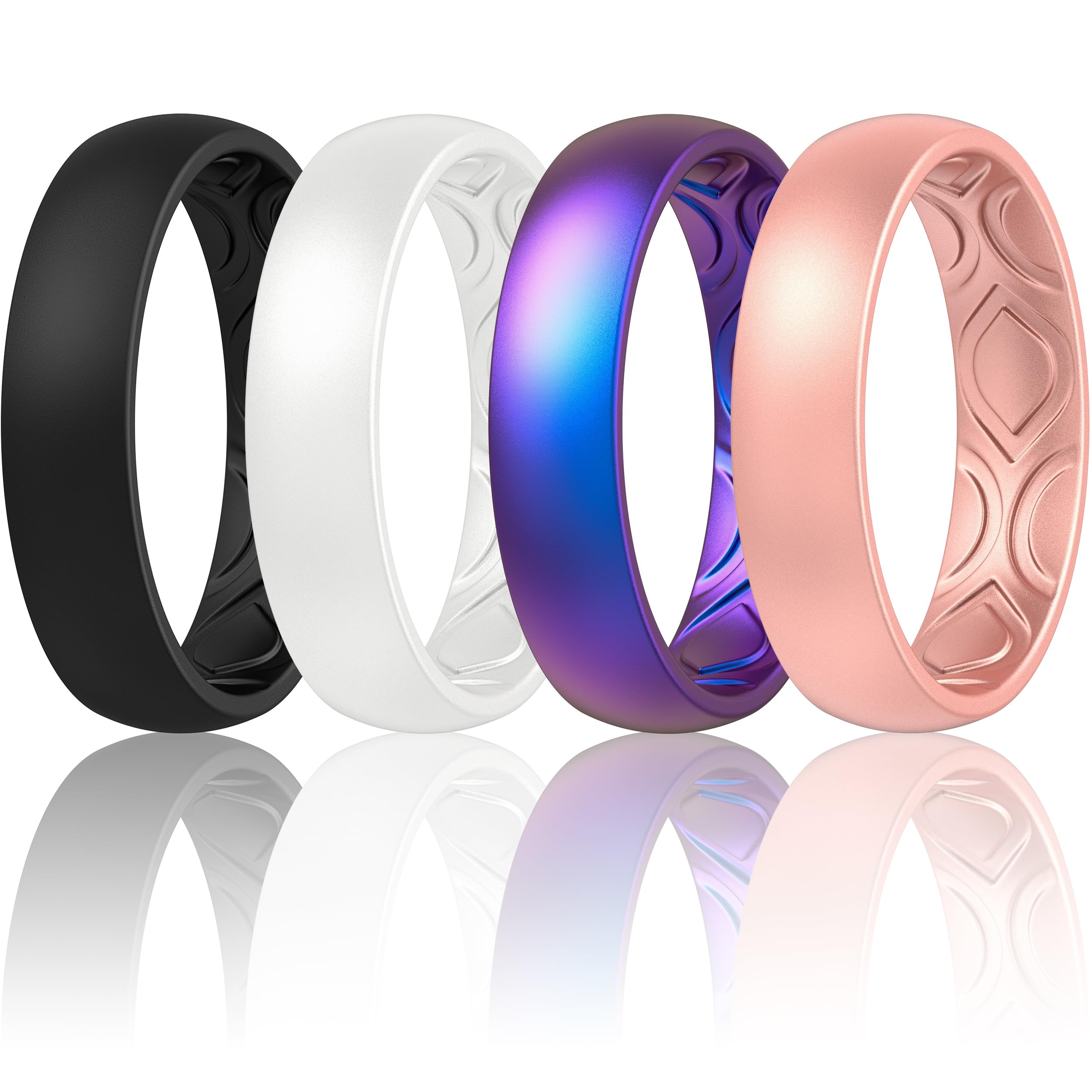 ThunderFit Women Breathable Air Grooves Silicone Wedding Bands Promise Rings 5.5mm Wide 1.8mm Thick - 1/4/8/12 Variety Multipack