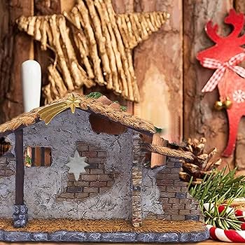 Amazon.co.jp: クリスマス降誕馬小屋, 家の装飾飼い葉桶教会樹脂