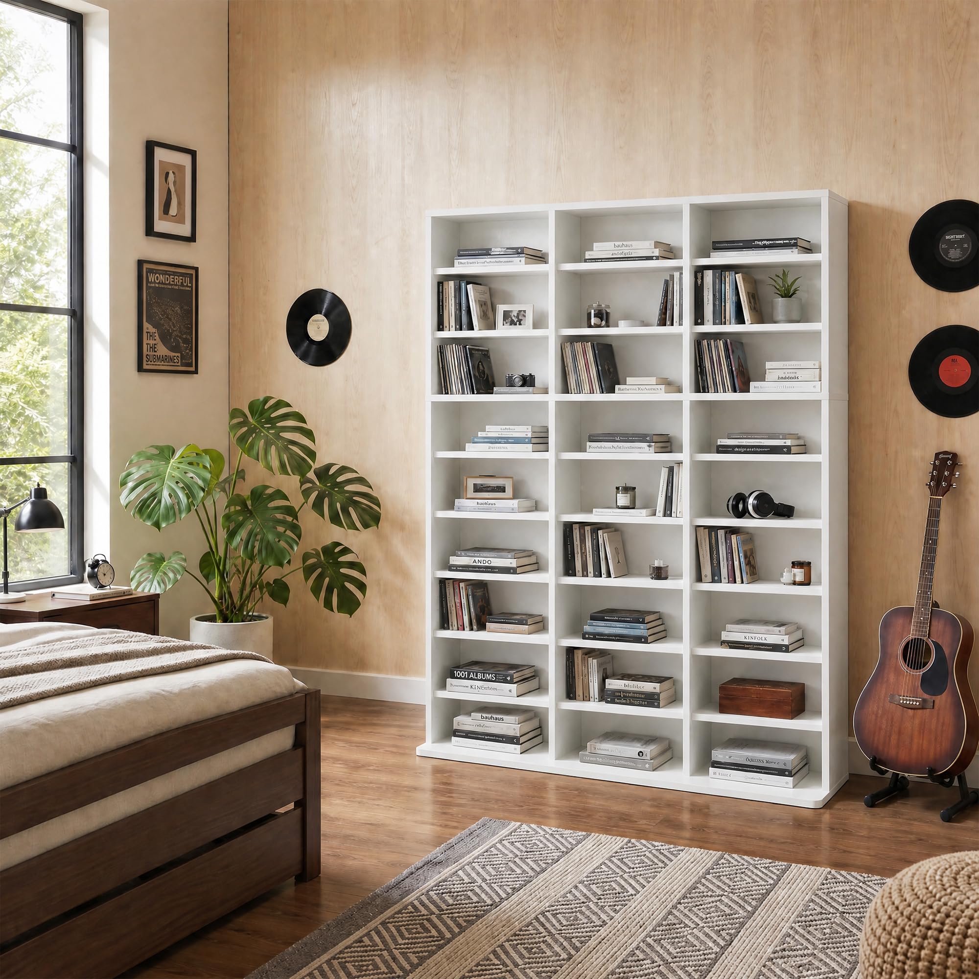 Garvee 9 Tier Tall CD Display Cabinet, 27-Compartment Media Tower, White
