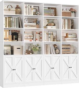 FACBOTALL 72.8" Large Bookshelf, Farmhouse Bookshelf with 8 Doors, White