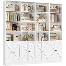 72.8" Large Bookshelf, Farmhouse Bookshelf with 8 Doors, Black | Tall Bookshelves and Bookcases, 6 Tier Wide Bookcase with 18 Storage Shelves, Modern Bookshelves for Living Room