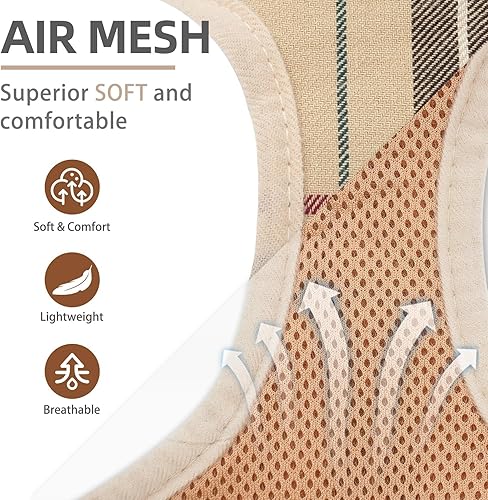 Miniatura 2 de PUPTECK Juego de arnés y correa para perro, de malla suave a cuadros, acolchado sin tirones, chaleco para perros pequeños, medianos y gatos, para