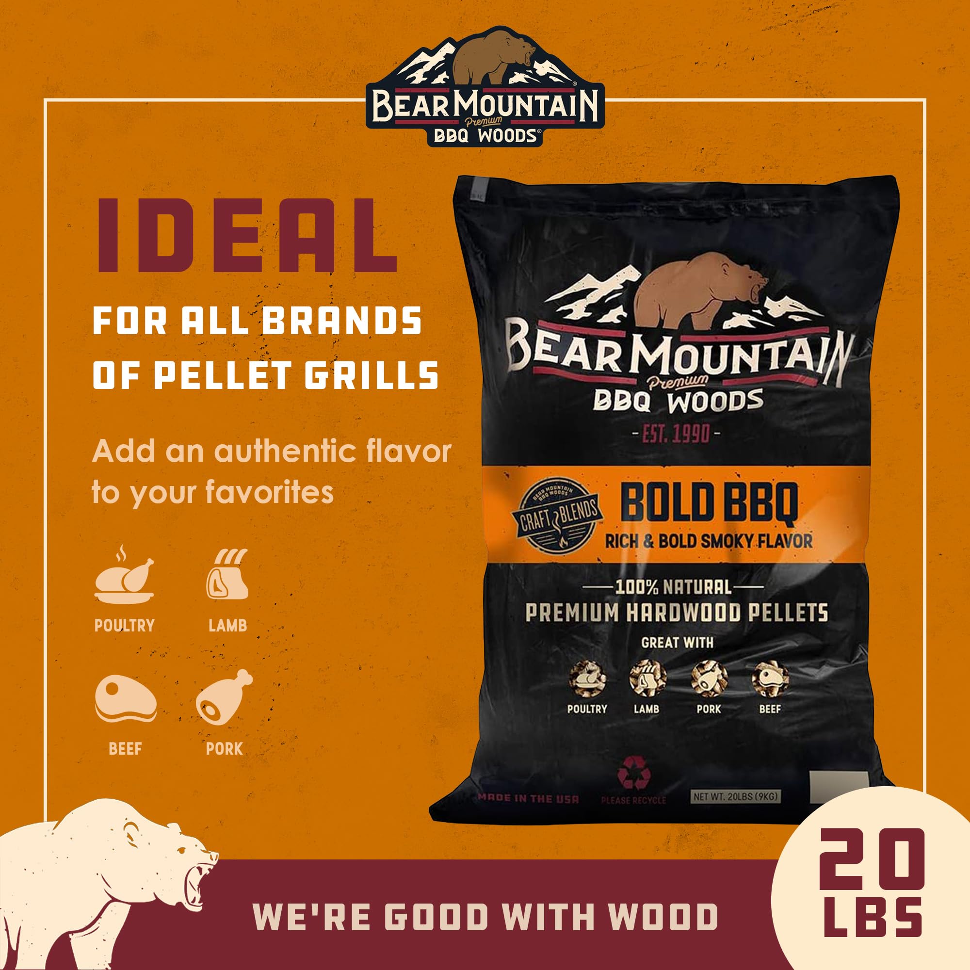 BEAR MOUNTAIN Premium BBQ WOODS Craft Blend Bold BBQ, torba 9 kg