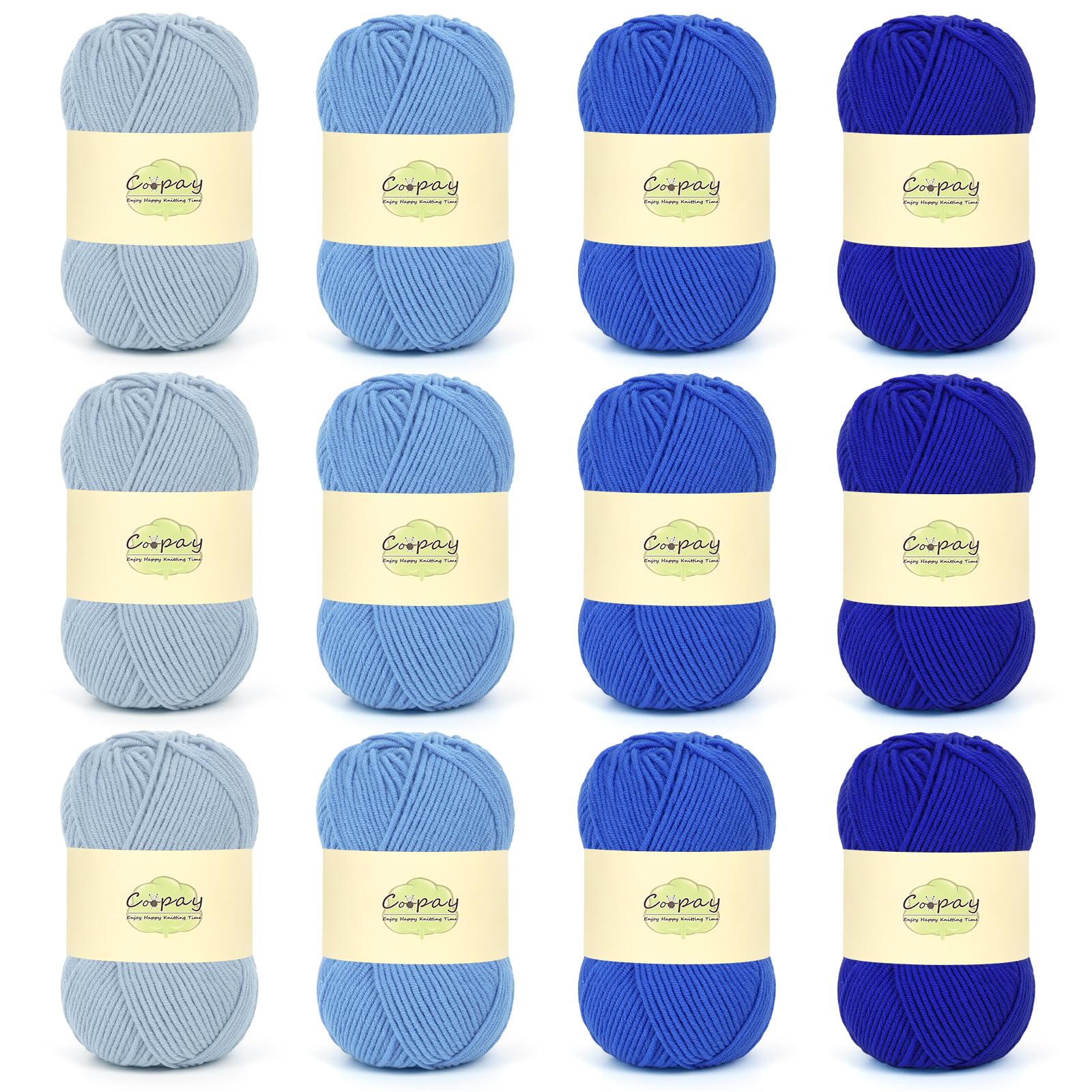 Coopay 12×50g Crochet Yarn DK, Soft 5Ply Milk Cotton Yarn for Crochet-60% Cotton 40% Acrylic-Double Knitting Yarn for Beginners Crochet Amigurumi, Baby Clothes, Granny Squares, DIY Crafts-Blue