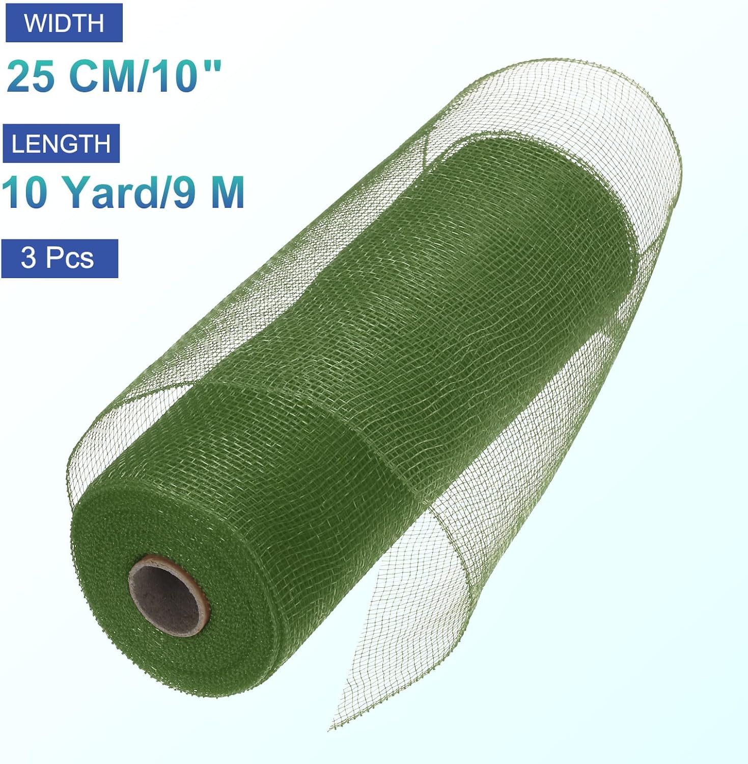 MECCANIXITY 3pcs 10 Inch Poly Burlap Mesh for Wreath, Decorative Mesh Fabric Ribbon 10 Yard for Fall Easter Christmas Flower Bow, Forest Green