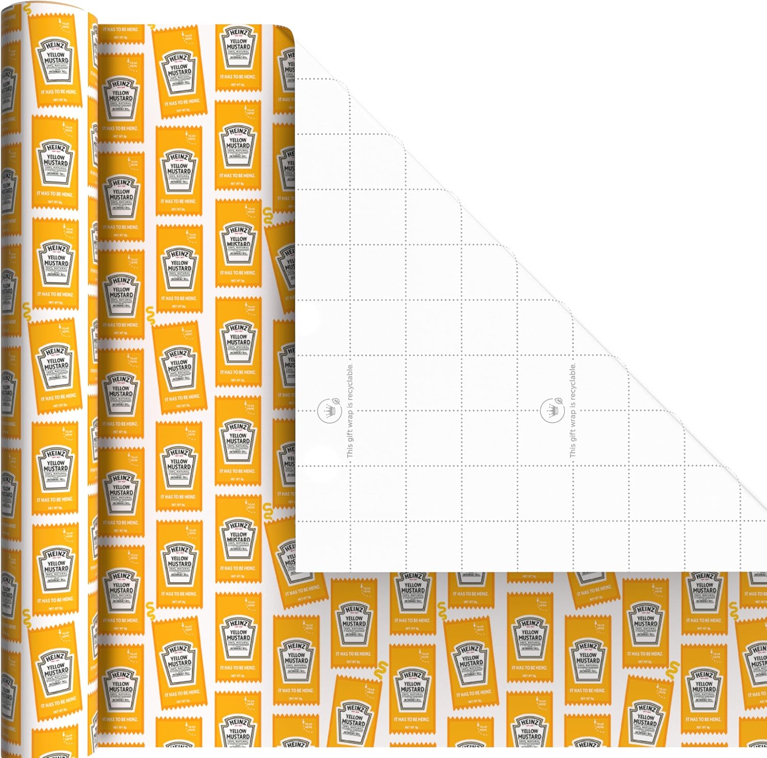 Hallmark Heinz Wrapping Paper Mini Rolls, 3-Pack (Ketchup, Mustard, Hotdogs, Wienermobile) for Birthdays, Graduations, Father's Day, Celebrations, Any Occasion - 45 Sq. Ft. Total