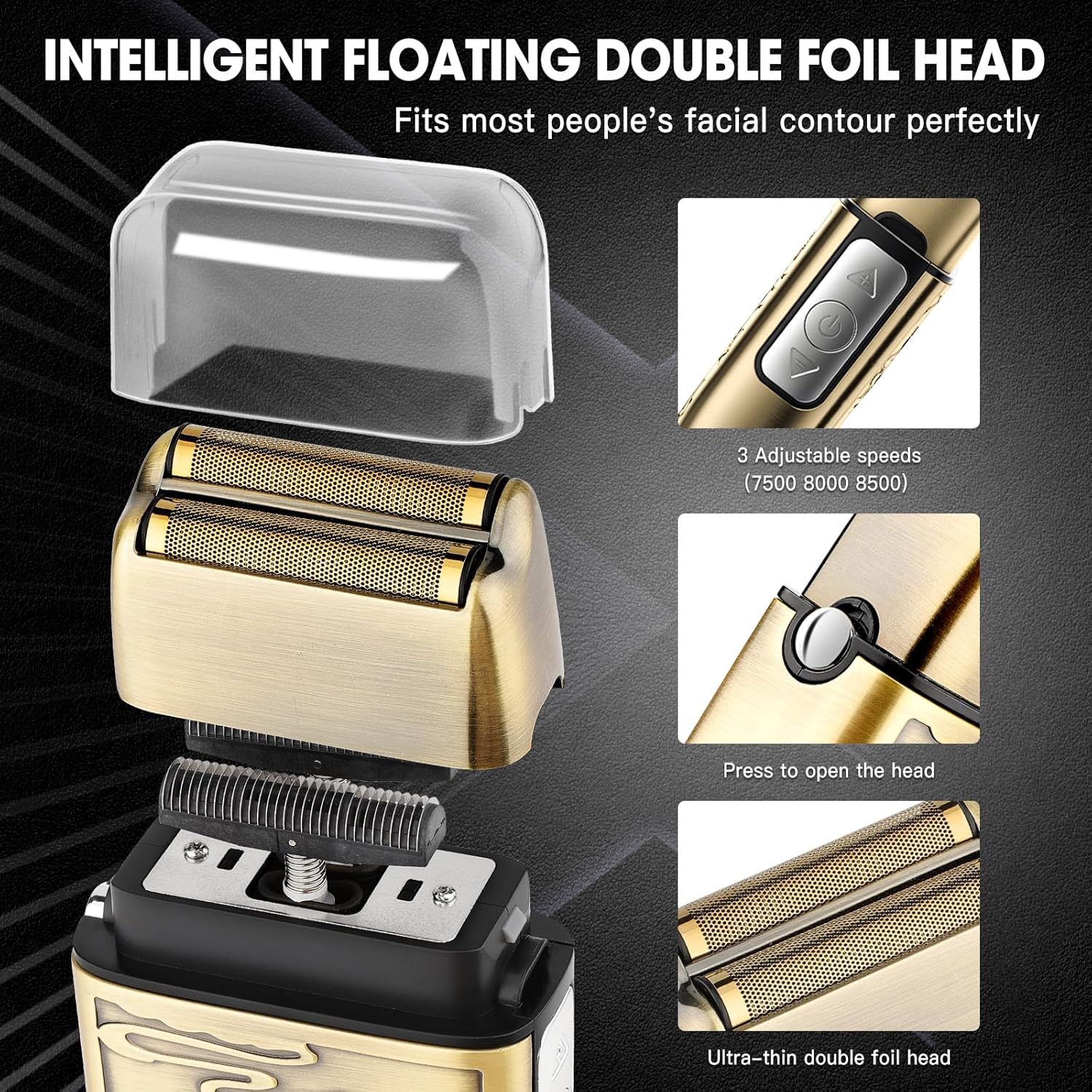 Dumite Electric Shavers for Men,3-Speeds Electric Razor,Head Shavers for Bald Men,Double Foil Beard Trimmer,Barber Supplies Waterproof Shaver, Gifts (Bronze-1)