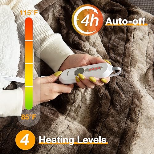 Miniatura 3 de WOOMER - Manta térmica eléctrica de franela suave, calentamiento rápido, (50 x 60pulgadas) con opciones multicolor, 4 niveles de calefacción y