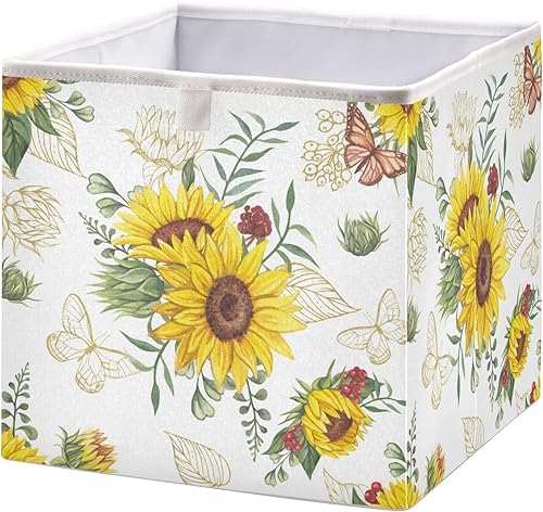 Contenedores de almacenamiento de mariposas de girasol, canastas de almacenamiento plegables de tela, bolsa de almacenamiento decorativa plegable