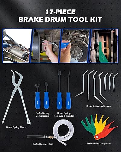 Miniatura 2 de Orion Motor Tech Kit de herramientas de freno de tambor de 17 piezas, herramienta de ajuste de freno de tambor con resorte compresor de frenos,