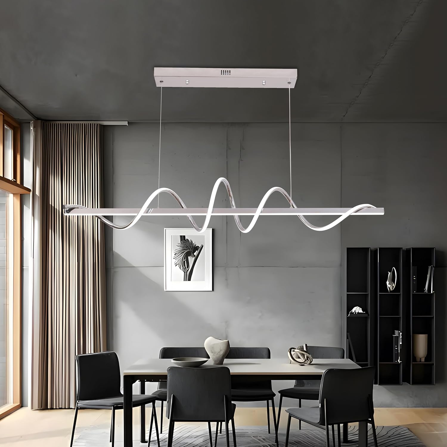 Modern LED Pendant Light Fixture,47.24inch Modern Chandelier Light Fixtures Dimmable with Remote 3000K-6500K Adjustable Color Temperature Brightness Chrome Electroplated 47.2in