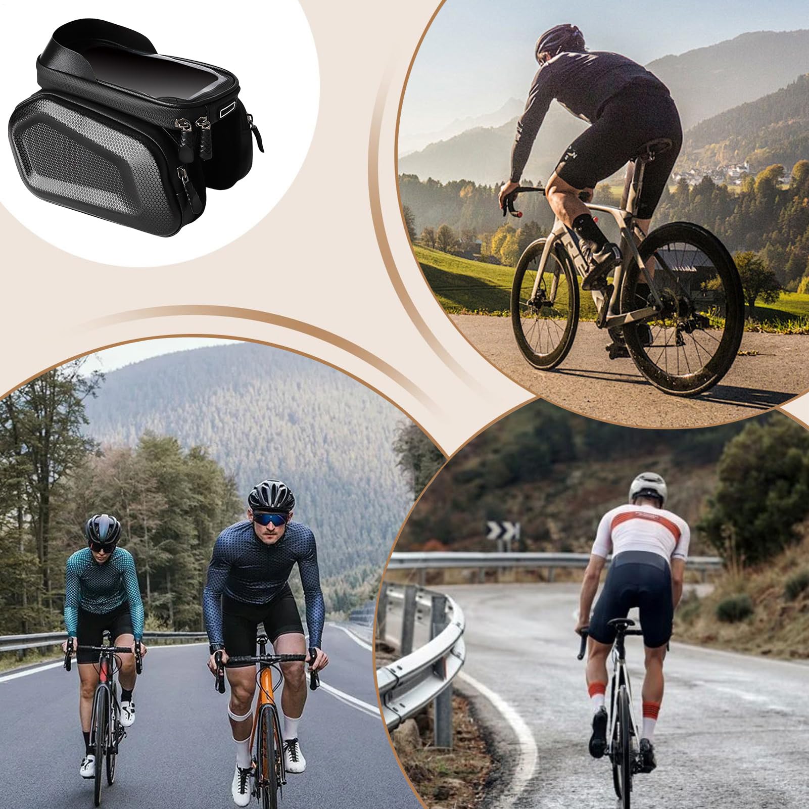 Borsa per biciclette a tubo superiore, supporto per telefono per biciclette - Borsa del telaio anteriore del tubo superiore - Schermo tocco-screen per ciclismo in bici impermeabile con copertura di pi