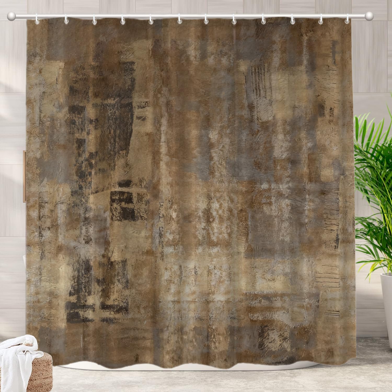 Batmerry Brown Grey Abstract Art Decorative Shower Curtain, Painting Grey Brown Art Abstract Acrylic Shower Curtain Cute Long Wide Shower Curtain for Bathroom Farmhouse Bathtub Waterproof Washable