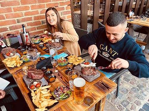 Miniatura 3 de Black Rock Grill Steak Stone, parrilla de piedra caliente, roca caliente chisporroteante, parrilla de interior, piedra de cocción con moldes negros