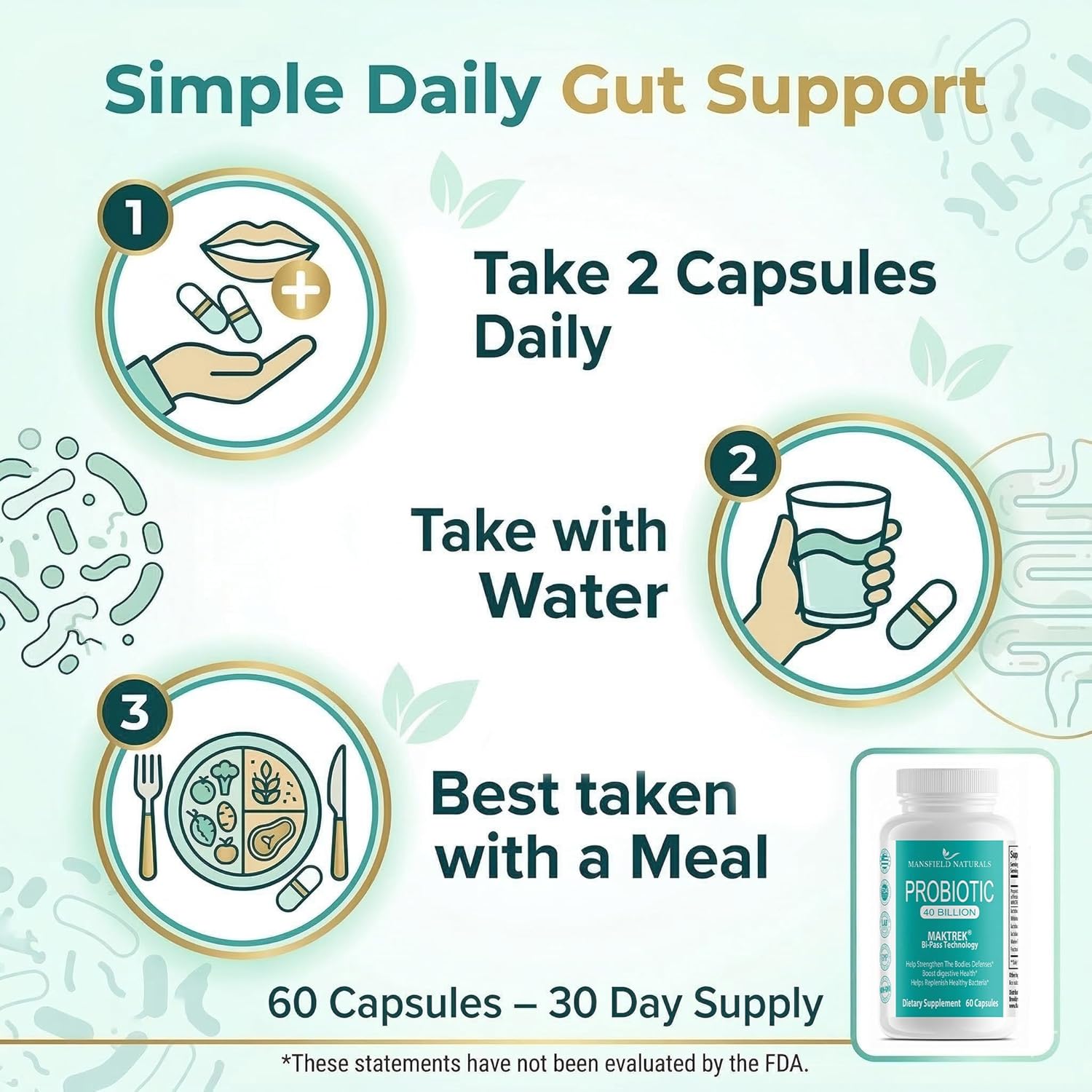 Probiotic Supplement 40 Billion CFU 60 Capsules Gut Health & Immune Support Shelf Stable