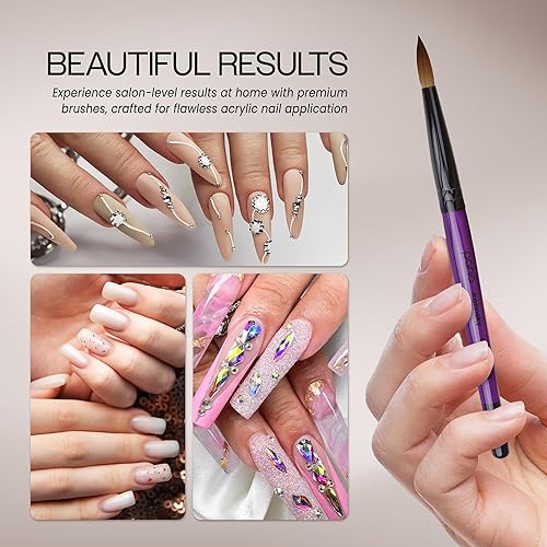 Miniatura 4 de PANA Pure Kolinsky Cepillo de uñas acrílico con mango de madera - forma redonda