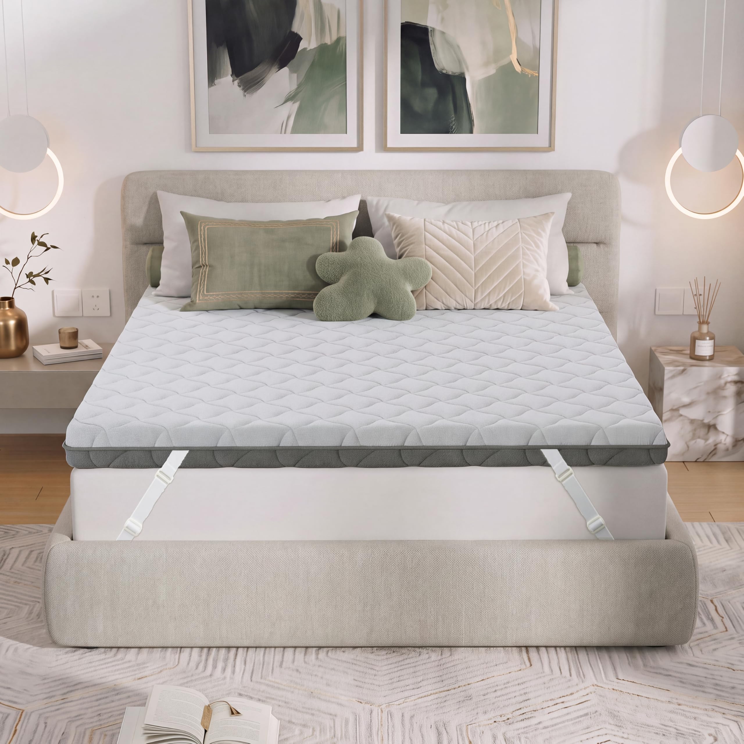 6 cm Surmatelas 90x200cm H2&H3, Surmatelas Double Face en Mousse Mémoire à Gel, avec Conception Antidérapante, Certifié Oeko-TEX, Tissu Doux pour La Peau