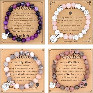 4PCS Beaded Bracelets For Women, Teacher Gifts, Personalized Teacher Appreciation Gift Beaded Bracelets, Natural Stone Beaded Bracelets For Teacher Gifts, Graduation Gifts, Valentine Gifts, Retirement Gifts For Women(4 Styles)