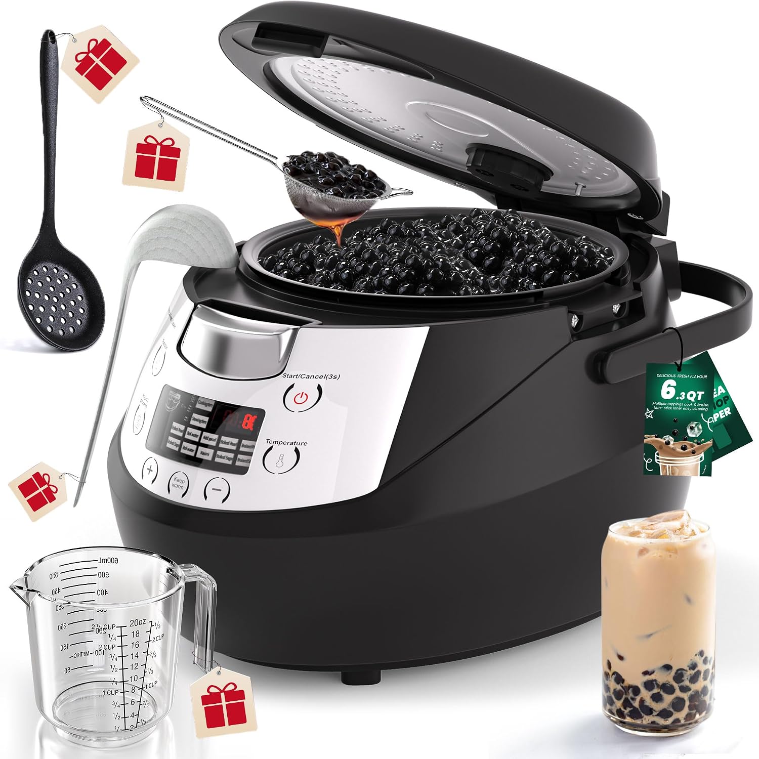 WantJoin Boba Cooker - 6L Commercial Tapioca Maker Warmer Machine, 900W Automatic Cooking Pot for Bubble Tea Milk Tea Restaurant Dessert Stores