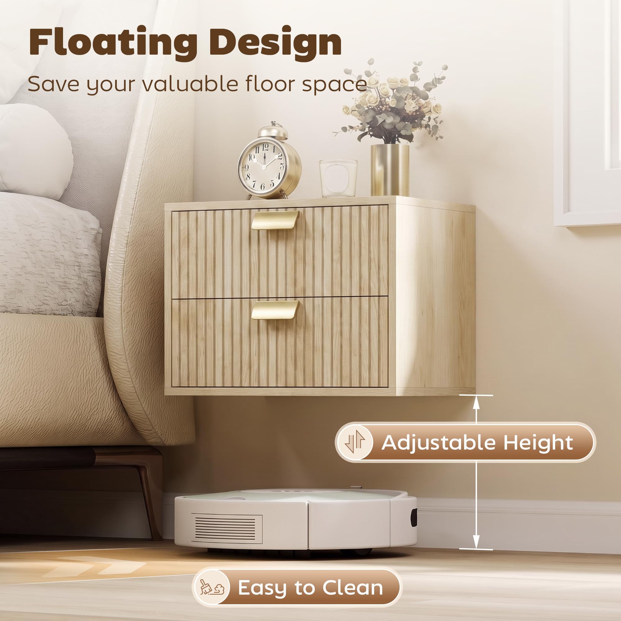 HOMCOM Juego de 2 mesitas de noche flotantes modernas para montaje en pared, roble