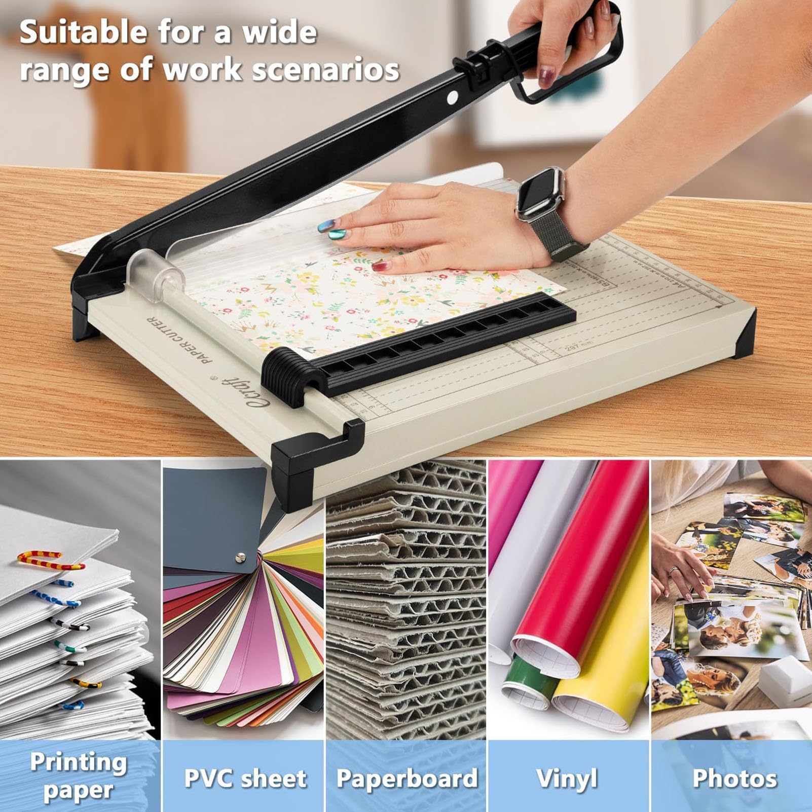 Guillotine-Papierschneider, Papierschneider A4, professionelle industrielle Hochleistungs-Scrapbooking-Trimmermaschine mit Metallbasis für Büros, kommerzielle Fotokopierdruckereien