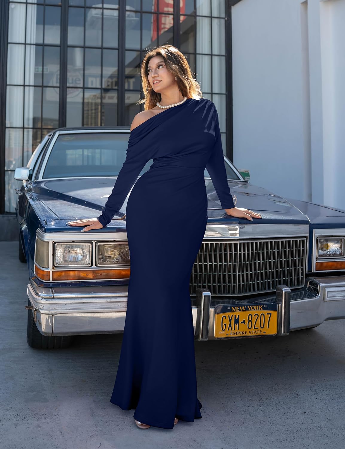 YMDUCH Women's Sexy Elegant Long Sleeve Off Shoulder Bodycon Long Evening Formal Dress - Image 7