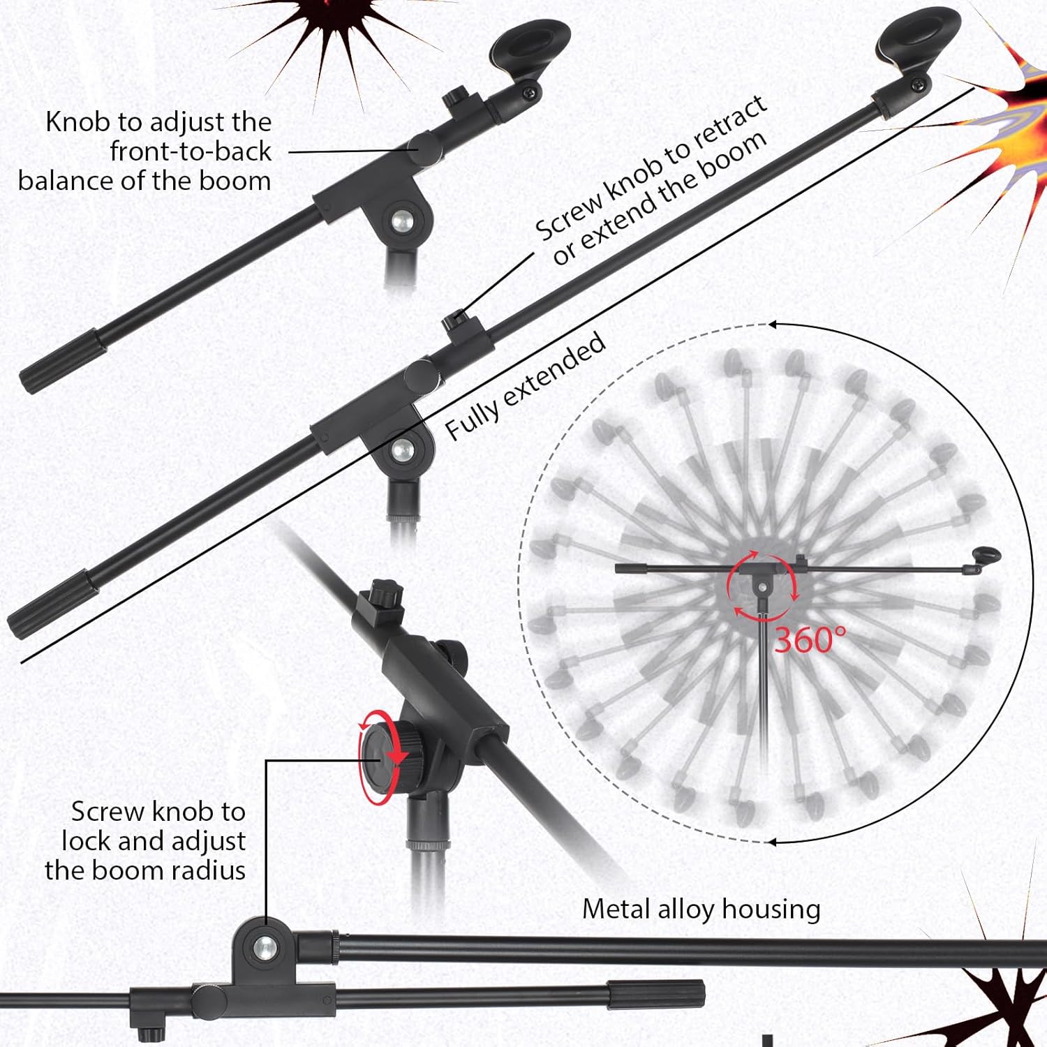 3 Pack One Hand Microphone Stand with Weighted Heavy Round Base, 3 to 5.3 ft Height Adjustment Microphone Stands, Telescoping Mic Boom Arm, Mic Holder for Singing Concert Performances