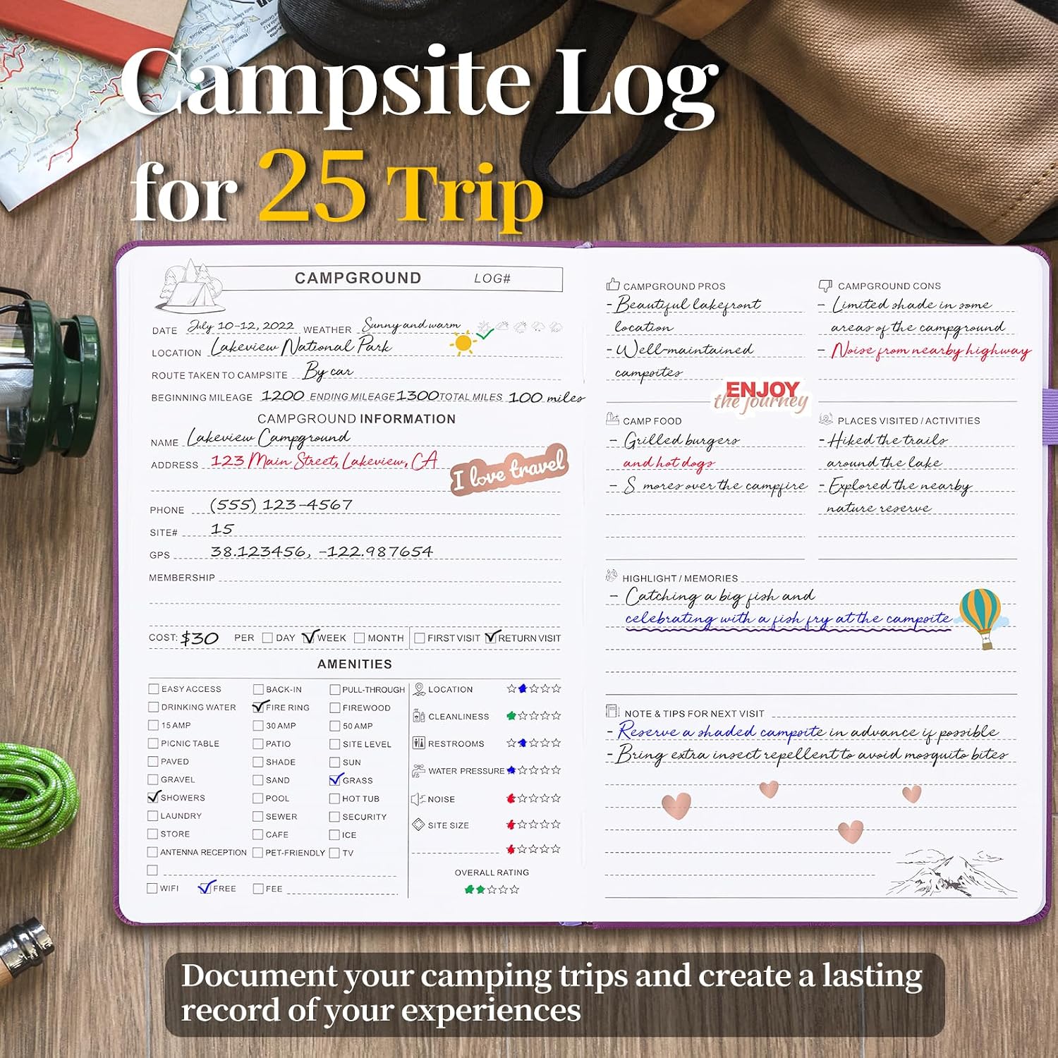JUBTIC Camping Journal, RV Travel Log Book, A5 Hiking Journal, Purple image 3